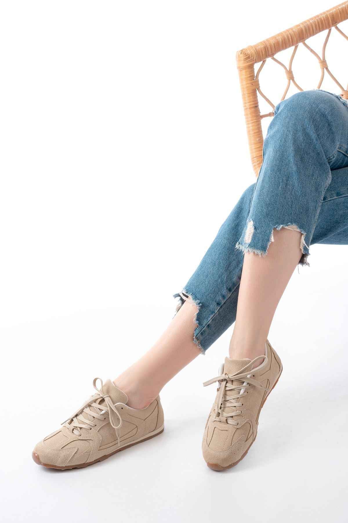 Ayakkabı Aşkı Rs-01 Bej Süet Ince Taban Günlük Spor Ayakkabı