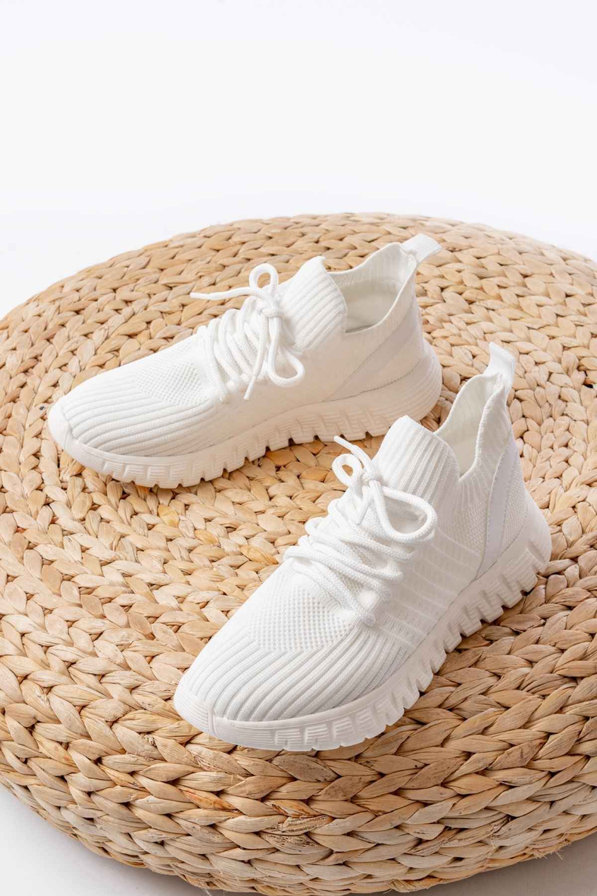 Ayakkabı Aşkı Dm-501 Beyaz Bağcıklı Failon Taban Günlük Spor Ayakkabı