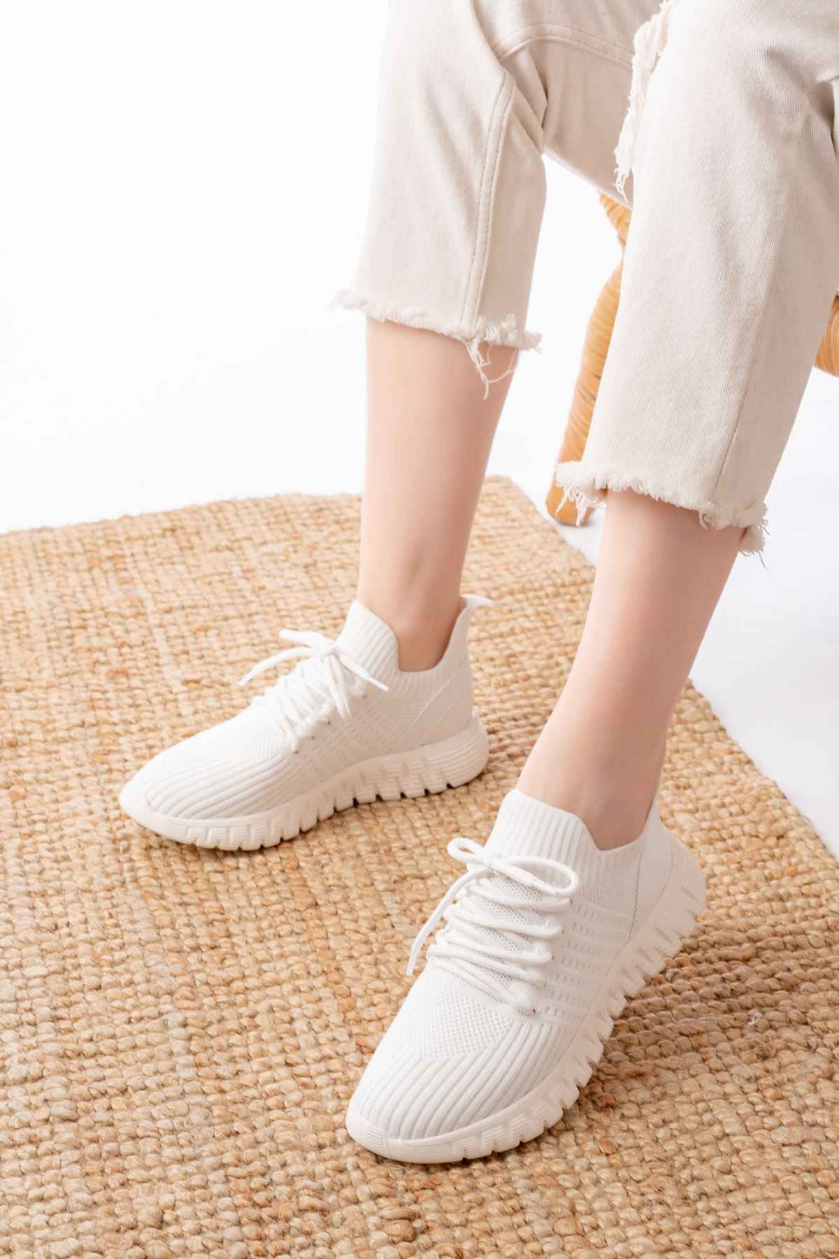 Ayakkabı Aşkı Dm-501 Beyaz Bağcıklı Failon Taban Günlük Spor Ayakkabı