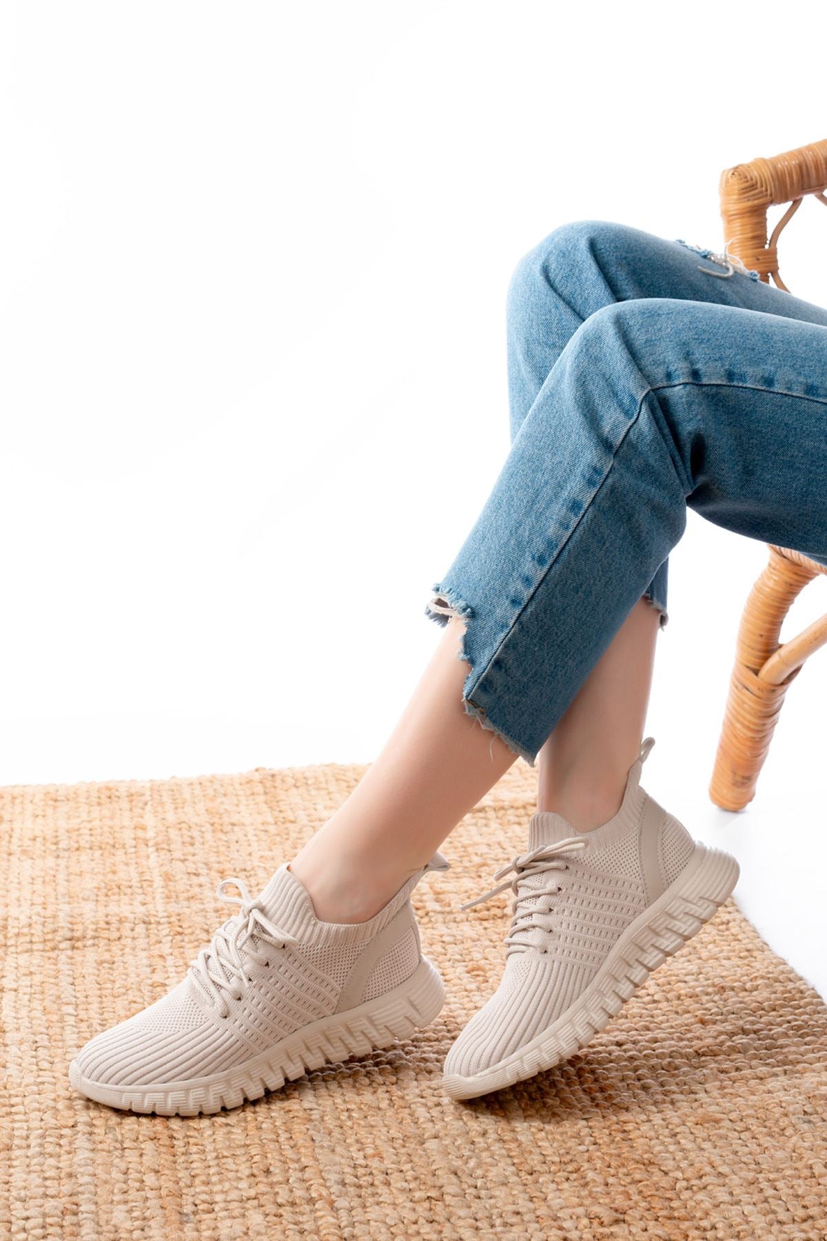 Ayakkabı Aşkı Bej Bağcıklı Failon Taban Günlük Spor Ayakkabı - Ayakkabı Aşkı