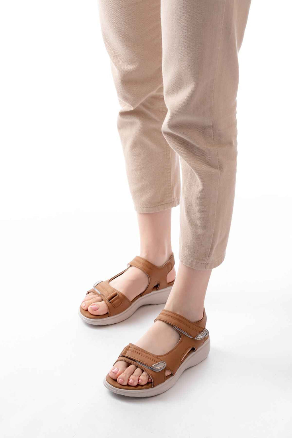 Ayakkabı Aşkı Dm-363  Taba Baret Cırtlı Dikişli Günlük Kadın Sandalet