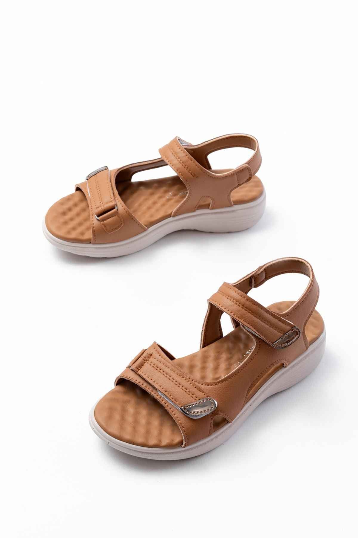 Ayakkabı Aşkı Dm-363  Taba Baret Cırtlı Dikişli Günlük Kadın Sandalet