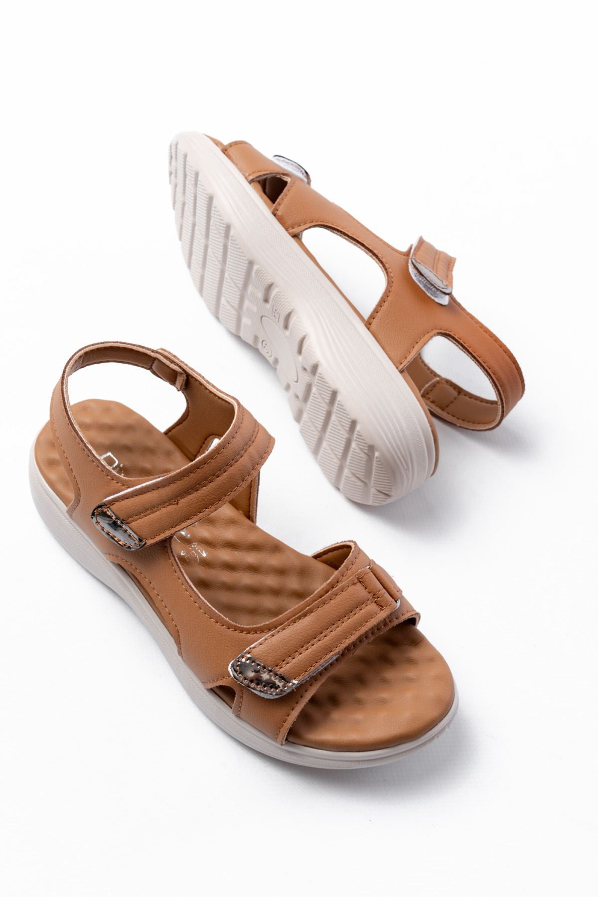 Ayakkabı Aşkı Taba Baret Cırtlı Dikişli Günlük Kadın Sandalet