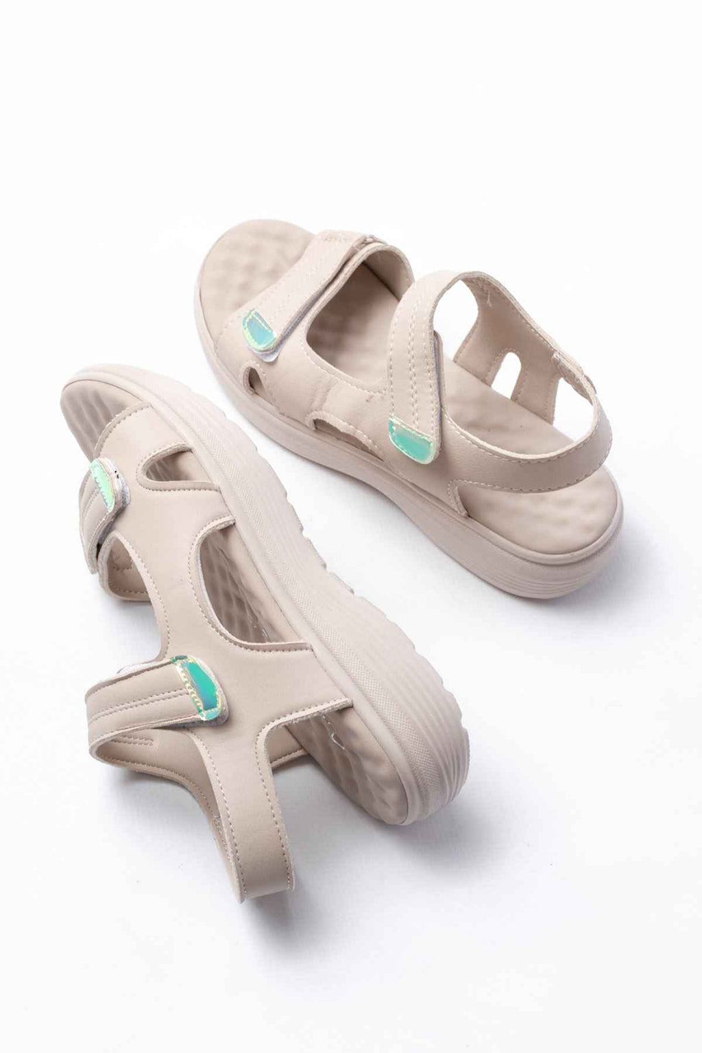 Ayakkabı Aşkı Dm-363  Bej Baret Cırtlı Dikişli Günlük Kadın Sandalet