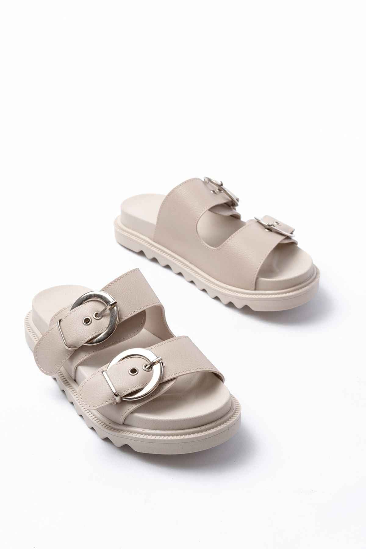 Ayakkabı Aşkı Dm-6010 Bej Toka Aksesuarlı Günlük Kadın Terlik