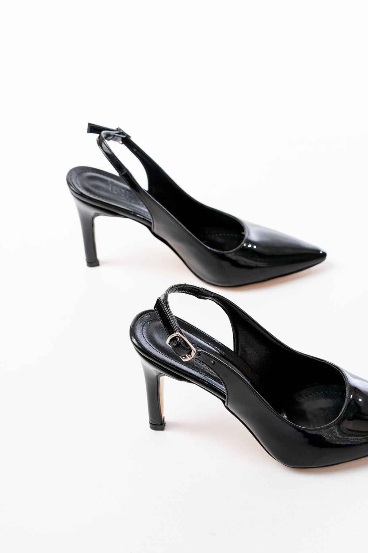 Ayakkabı Aşkı St-1153 Siyah Rugan Günlük Arkası Açık 9 Cm Topuklu Kadın Ayakkabı