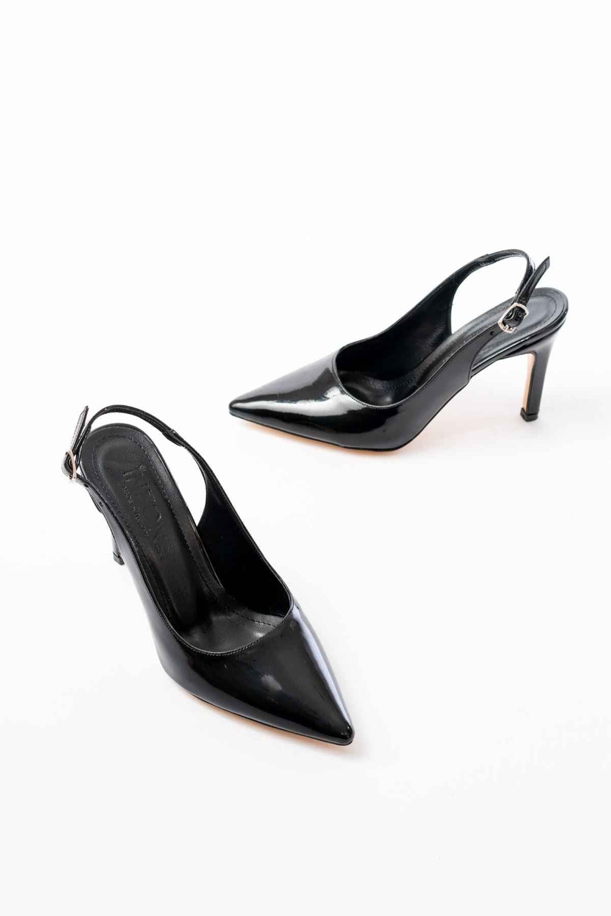 Ayakkabı Aşkı St-1153 Siyah Rugan Günlük Arkası Açık 9 Cm Topuklu Kadın Ayakkabı