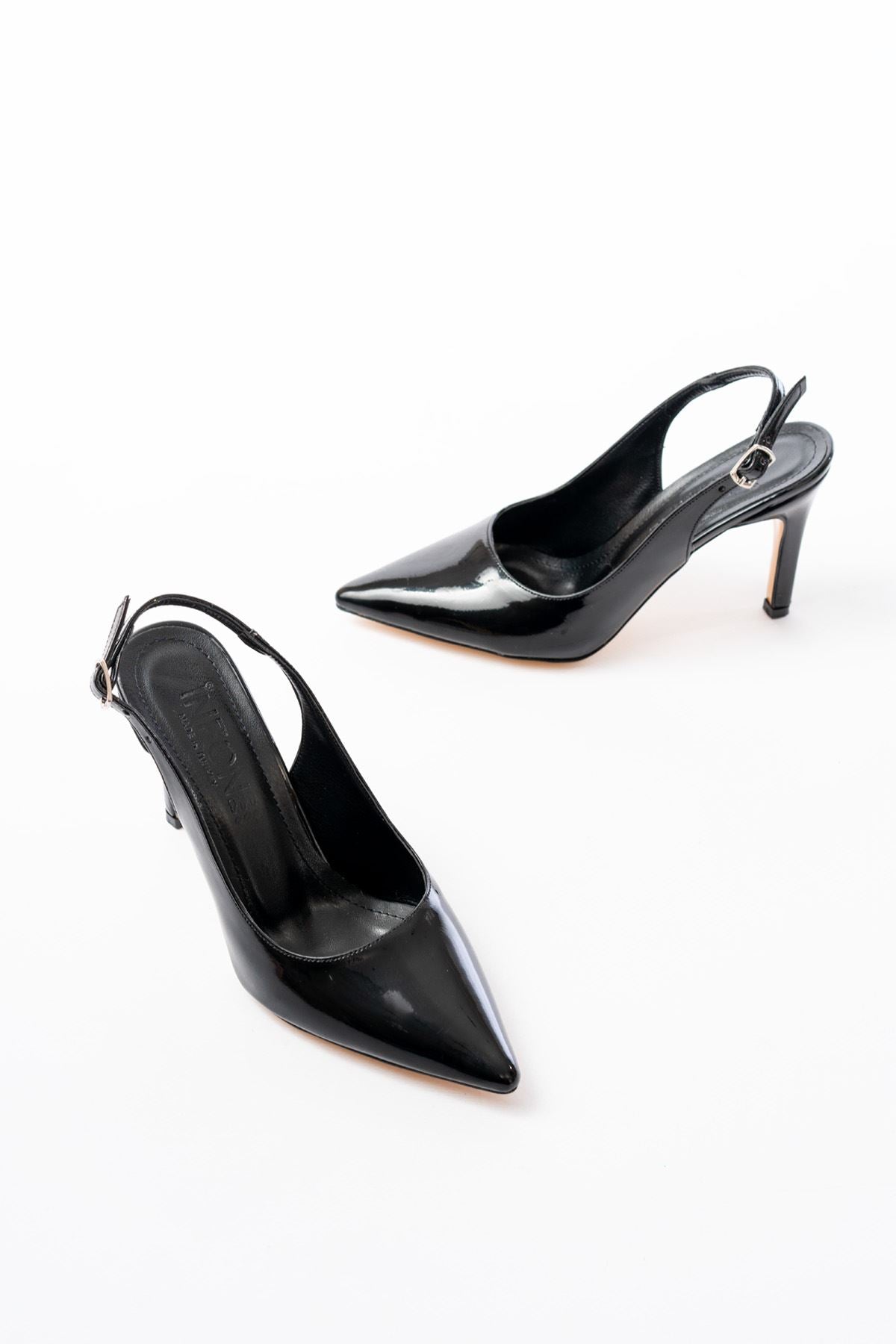 Ayakkabı Aşkı Siyah Rugan Günlük Arkası Açık 9 cm Topuklu Kadın Ayakkabı