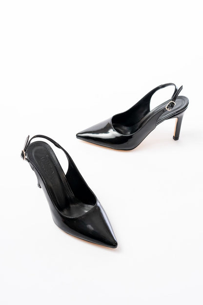 Ayakkabı Aşkı Siyah Rugan Günlük Arkası Açık 9 cm Topuklu Kadın Ayakkabı