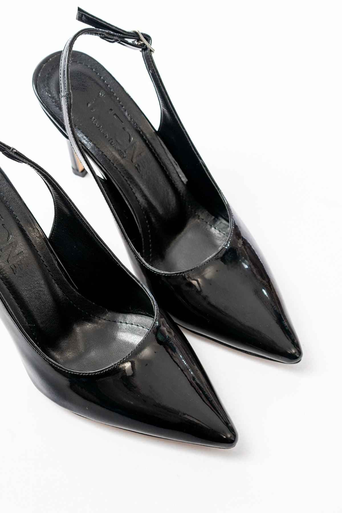 Ayakkabı Aşkı St-1153 Siyah Rugan Günlük Arkası Açık 9 Cm Topuklu Kadın Ayakkabı