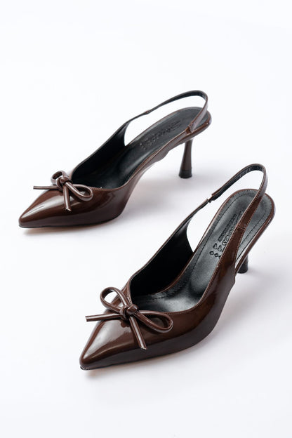 Ayakkabı Aşkı İNF-45 Kahve Rugan Günlük Arkası Açık Fiyonklu Topuklu Bayan Ayakkabı