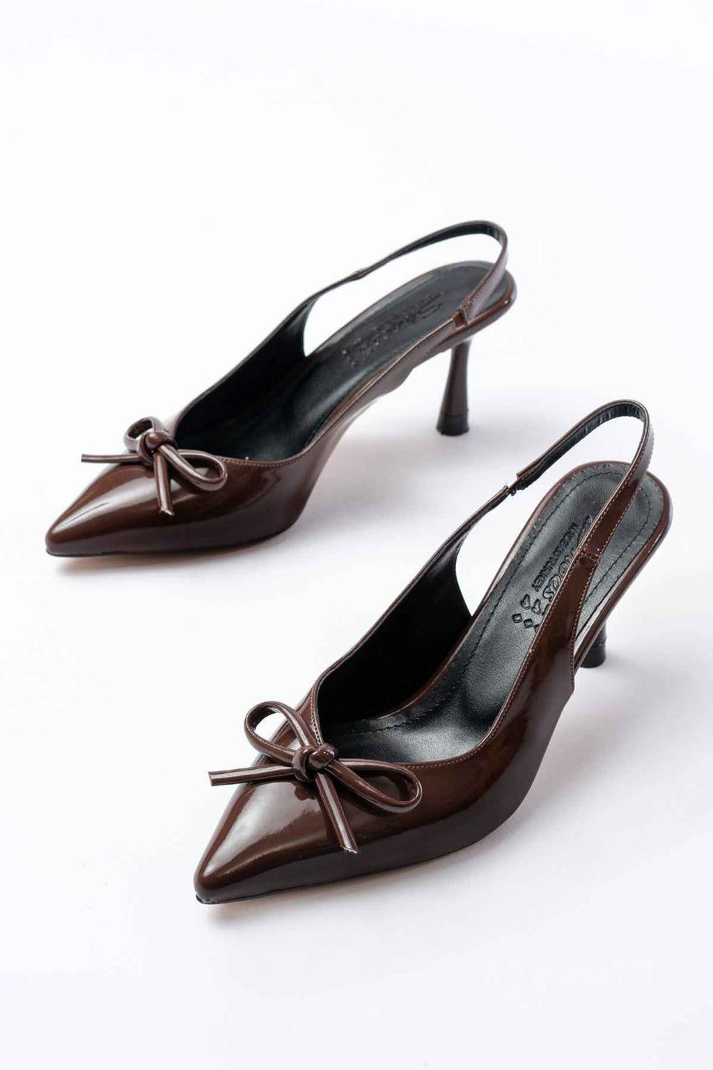 Ayakkabı Aşkı Inf-4500 Kahve Rugan Günlük Arkası Açık Fiyonklu Topuklu Bayan Ayakkabı