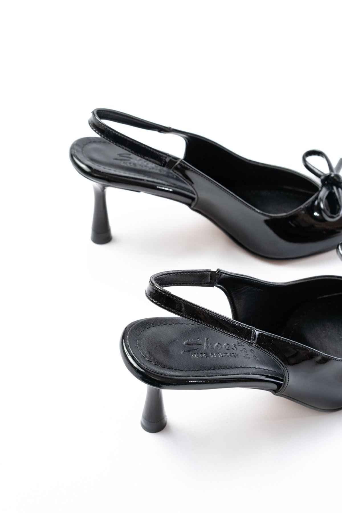 Ayakkabı Aşkı Inf-4500 Siyah Rugan Günlük Arkası Açık Fiyonklu Topuklu Bayan Ayakkabı