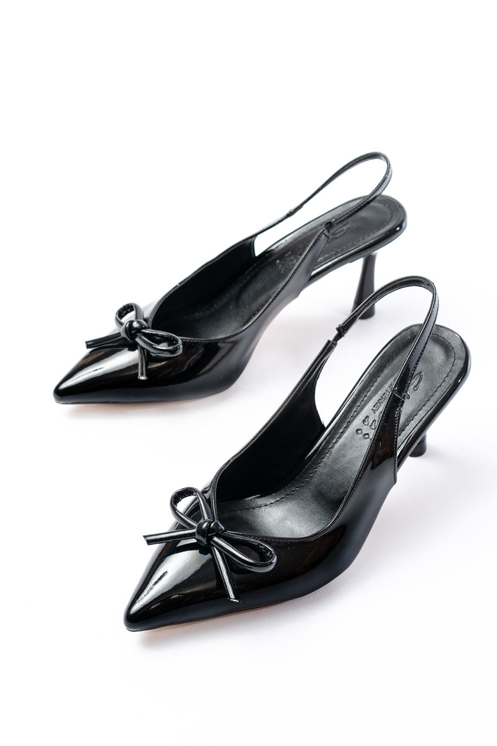 Ayakkabı Aşkı İNF-45 Siyah Rugan Günlük Arkası Açık Fiyonklu Topuklu Bayan Ayakkabı - Ayakkabı Aşkı