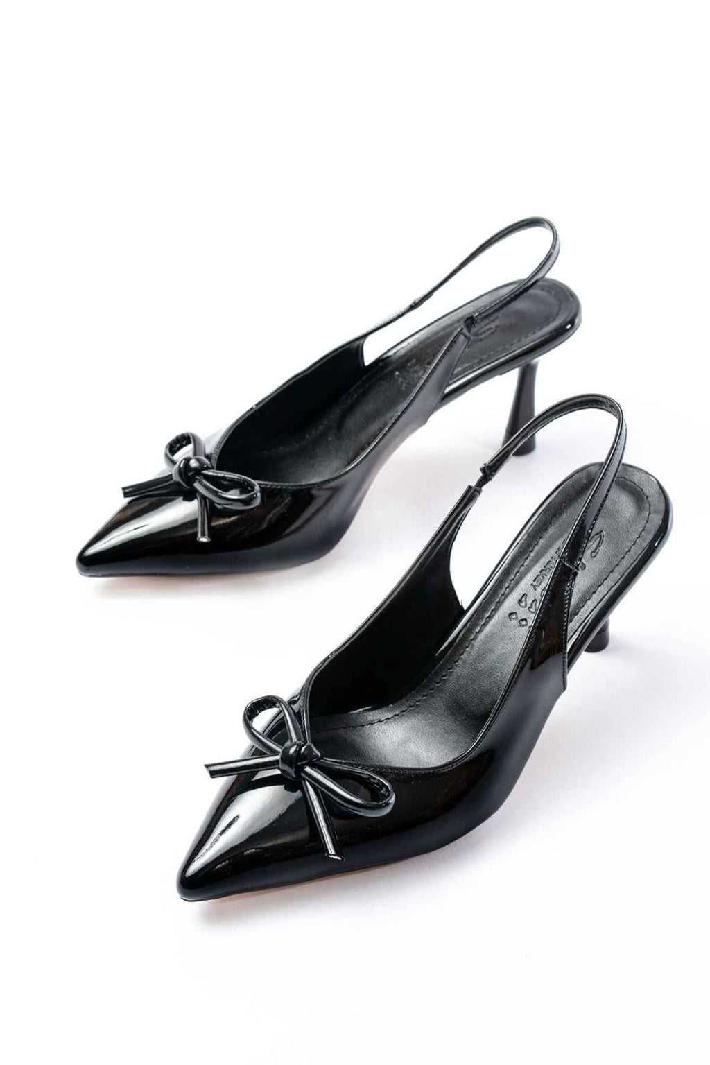 Ayakkabı Aşkı Inf-4500 Siyah Rugan Günlük Arkası Açık Fiyonklu Topuklu Bayan Ayakkabı