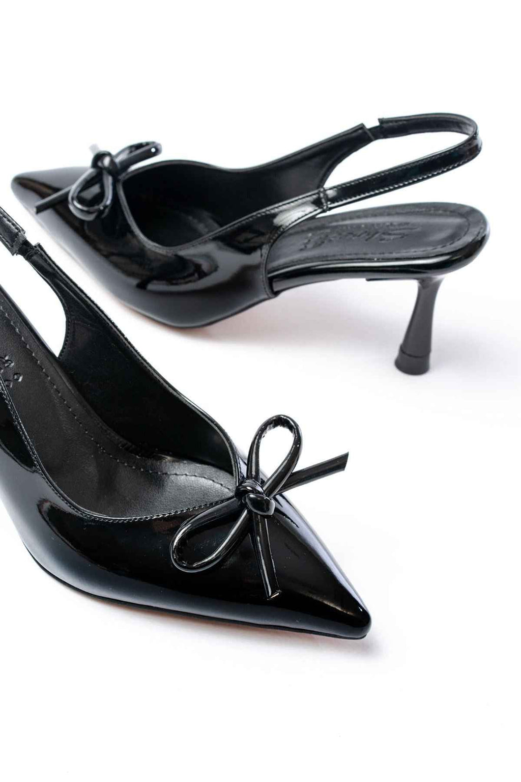 Ayakkabı Aşkı Inf-4500 Siyah Rugan Günlük Arkası Açık Fiyonklu Topuklu Bayan Ayakkabı