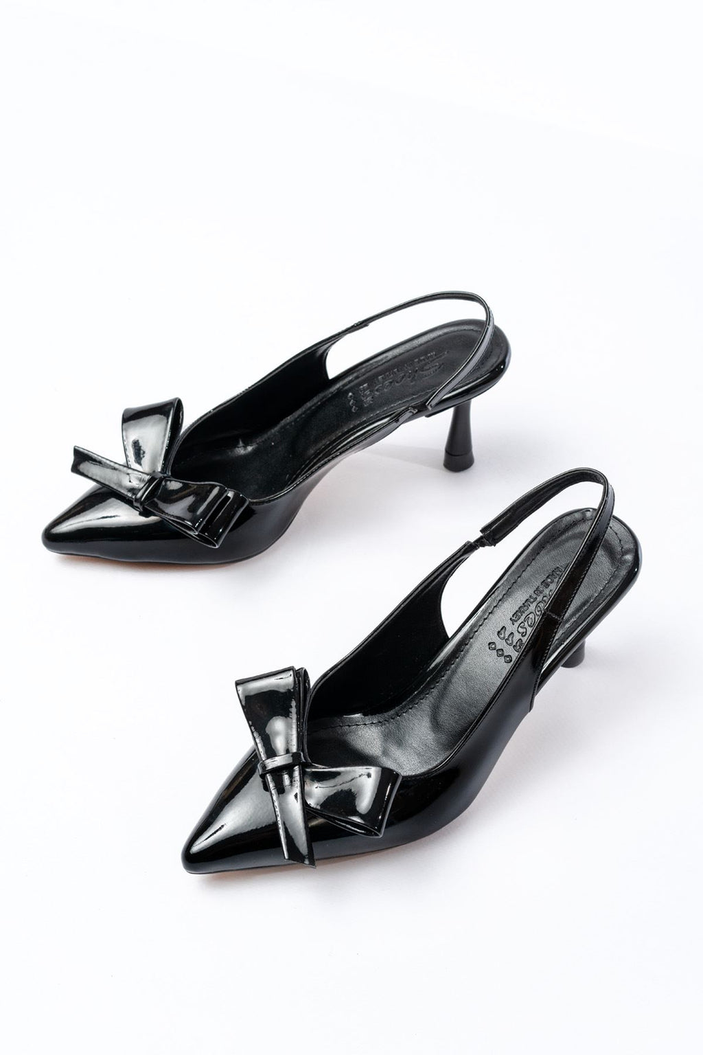 Ayakkabı Aşkı İNF-4501 Siyah Rugan Günlük Arkası Açık Fiyonklu Topuklu Bayan Ayakkabı - Ayakkabı Aşkı