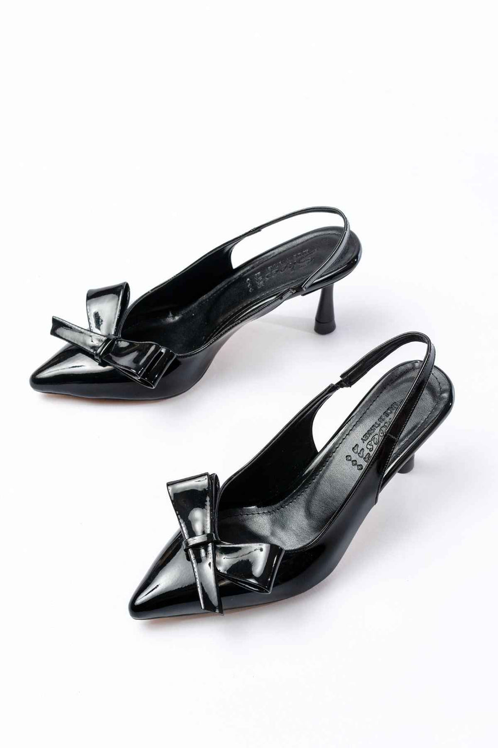 Ayakkabı Aşkı Inf-4501 Siyah Rugan Günlük Arkası Açık Fiyonklu Topuklu Bayan Ayakkabı