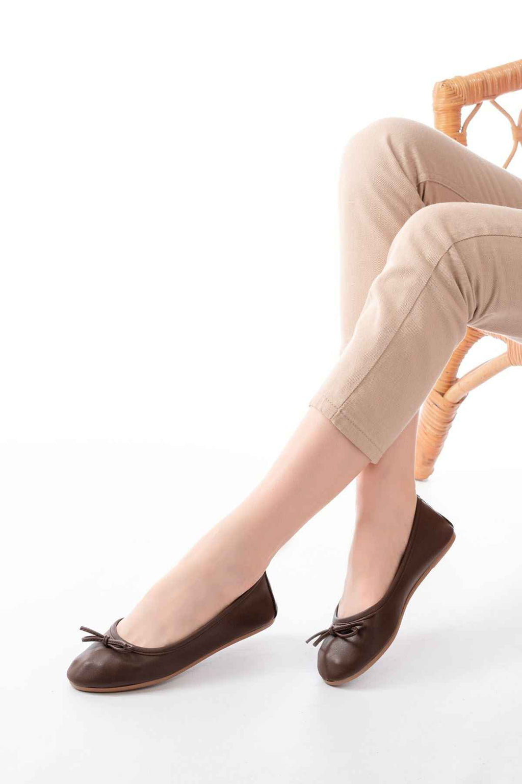 Ayakkabı Aşkı 6101 Kahve Günlük  Fiyonklu Kadın Babet