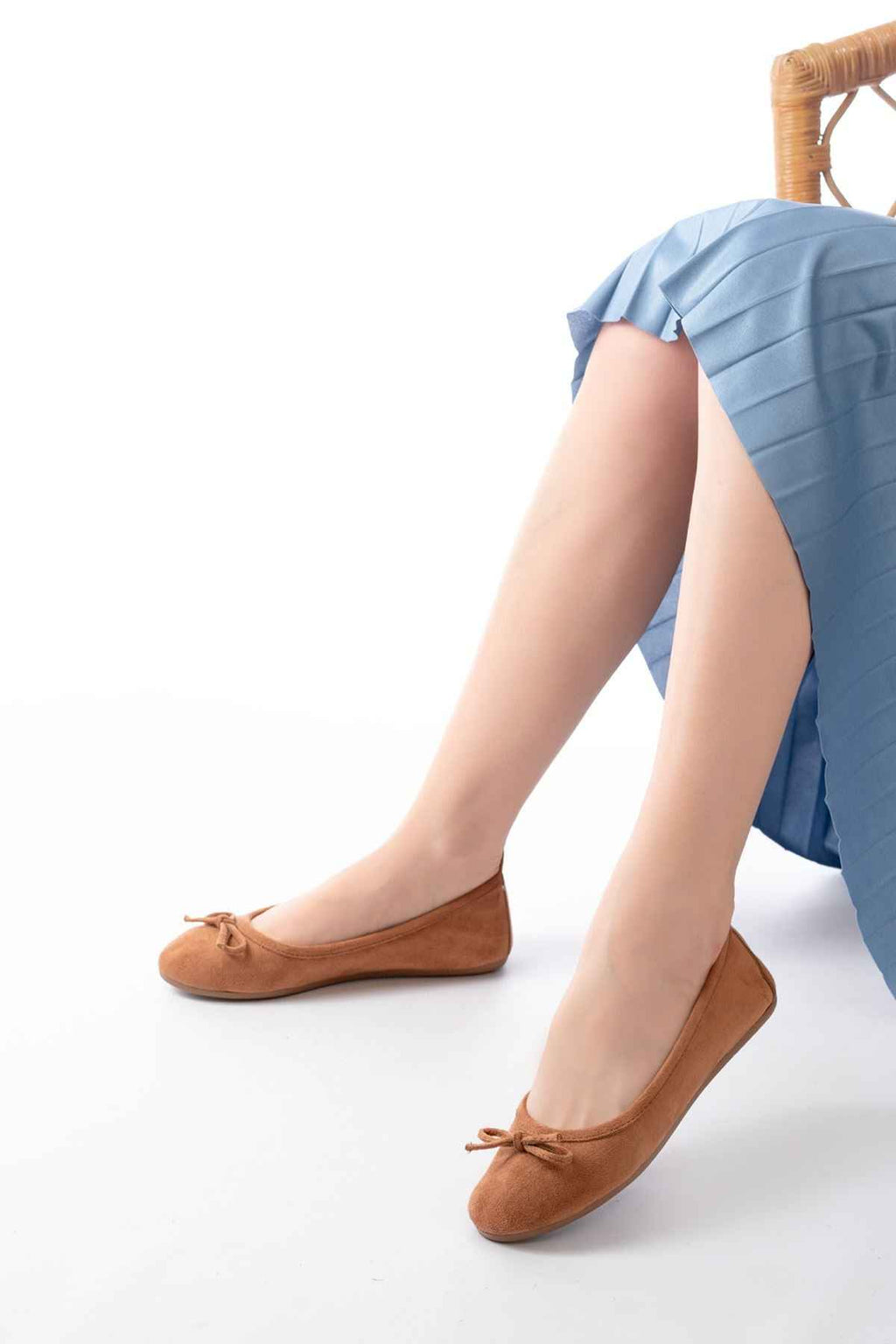 Ayakkabı Aşkı 6101 Taba Süet Fiyonklu Günlük Kadın Babet