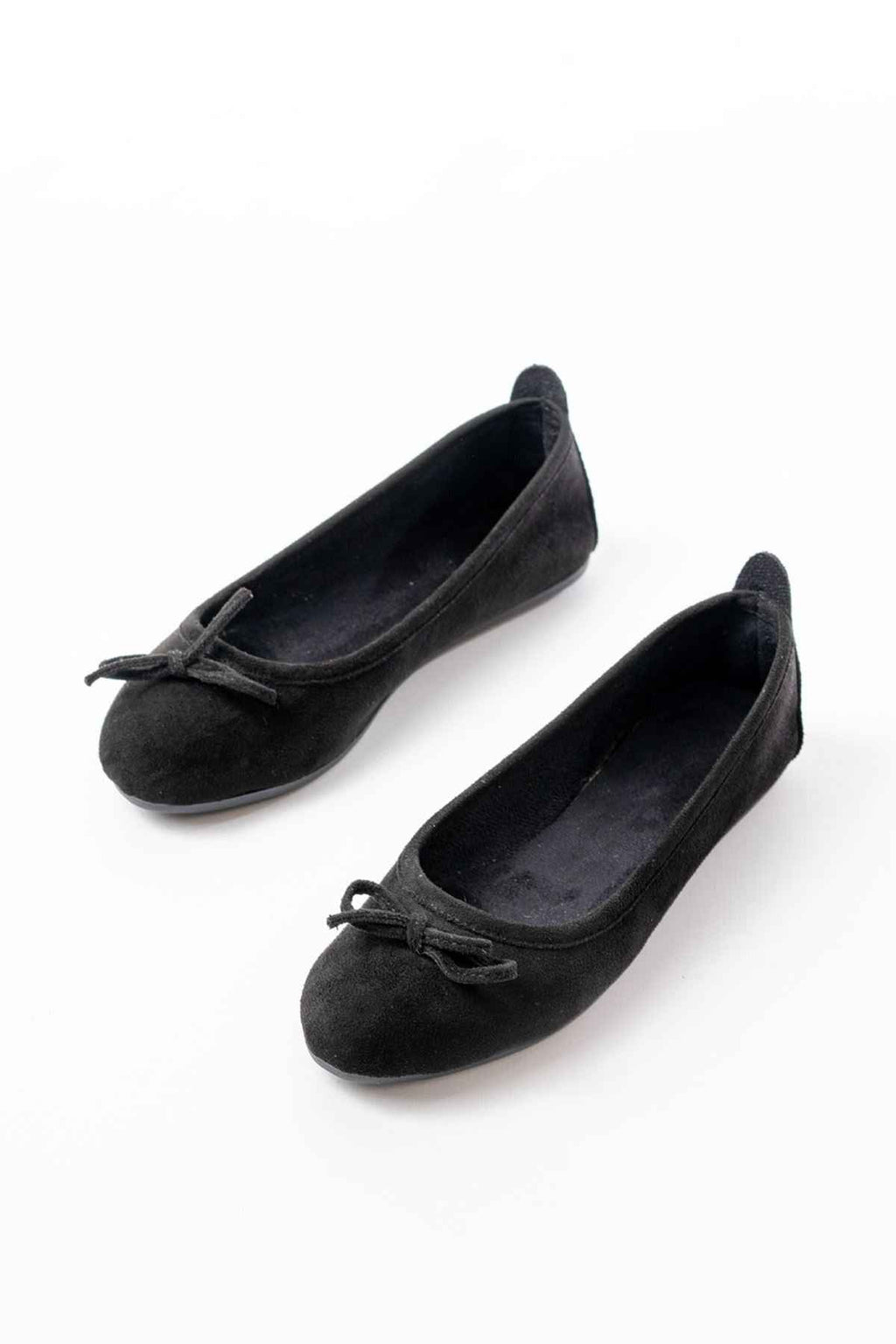 Ayakkabı Aşkı 6101 Siyah Süet Fiyonklu Günlük Kadın Babet