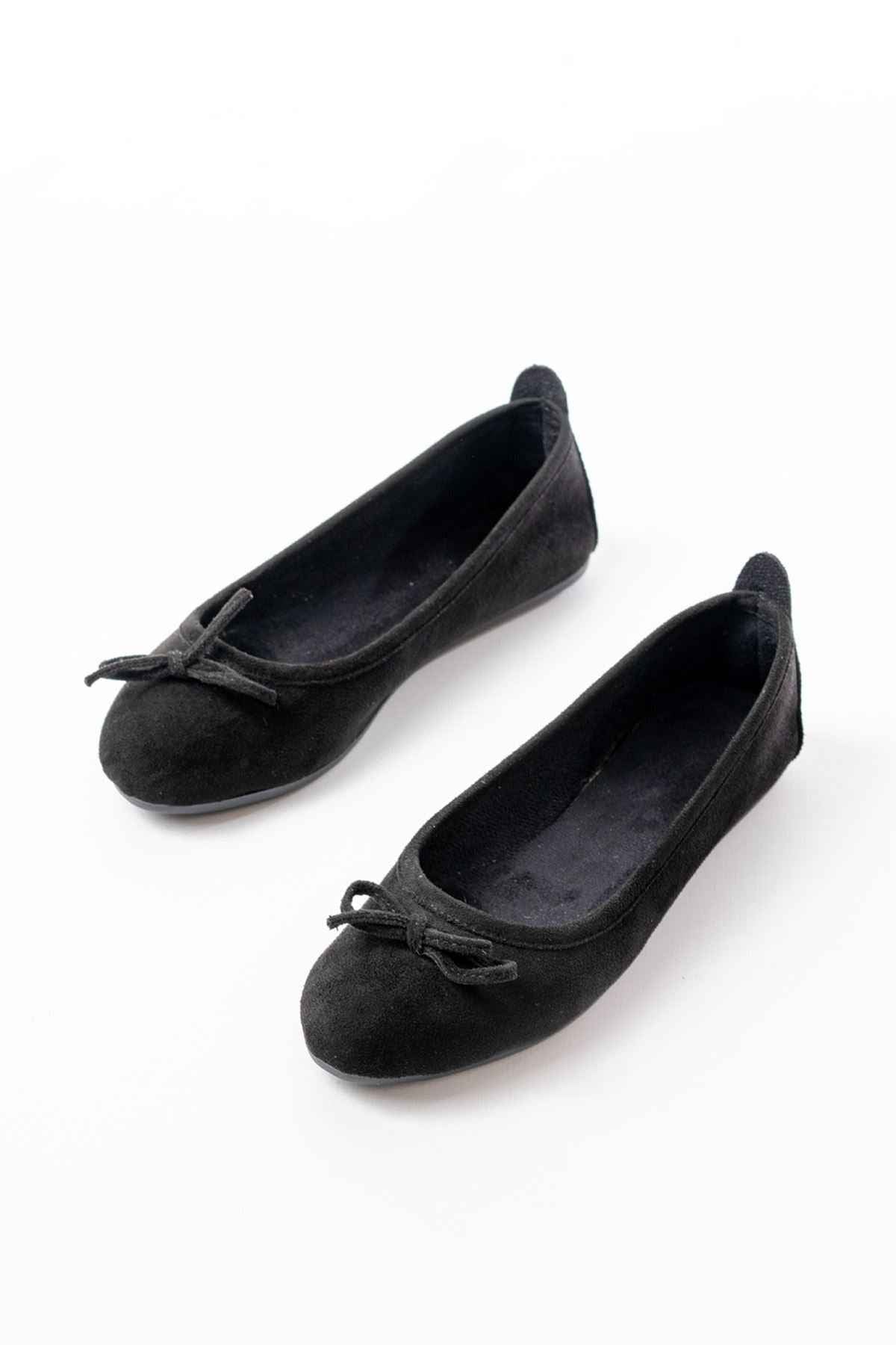 Ayakkabı Aşkı 6101 Siyah Süet Fiyonklu Günlük Kadın Babet
