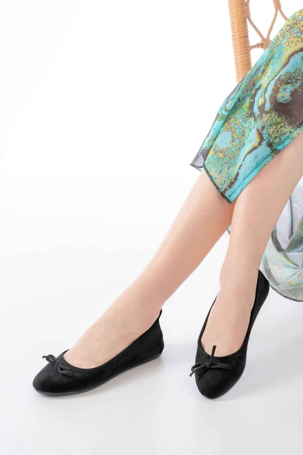 Ayakkabı Aşkı 6101 Siyah Süet Fiyonklu Günlük Kadın Babet