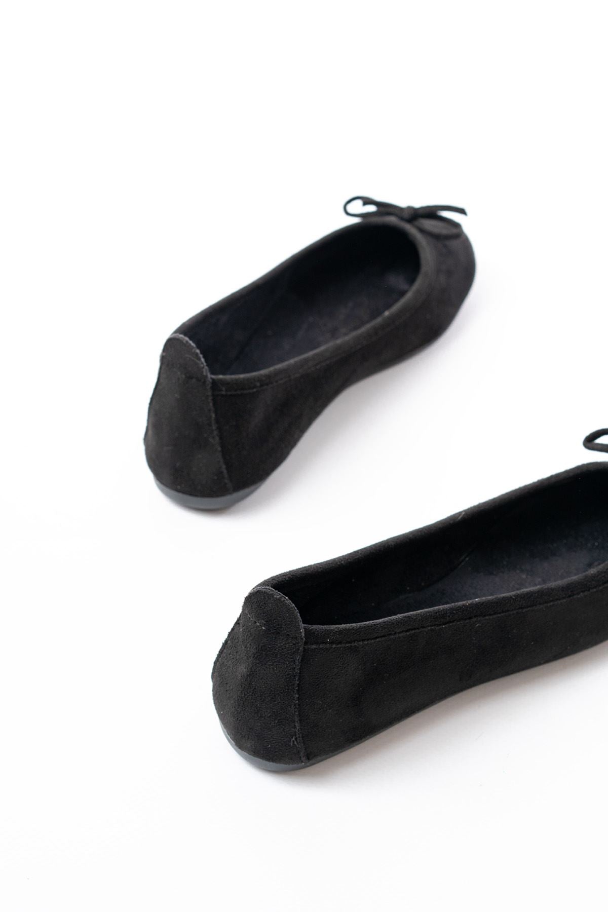 Ayakkabı Aşkı 6101 Siyah Süet Fiyonklu Günlük Kadın Babet