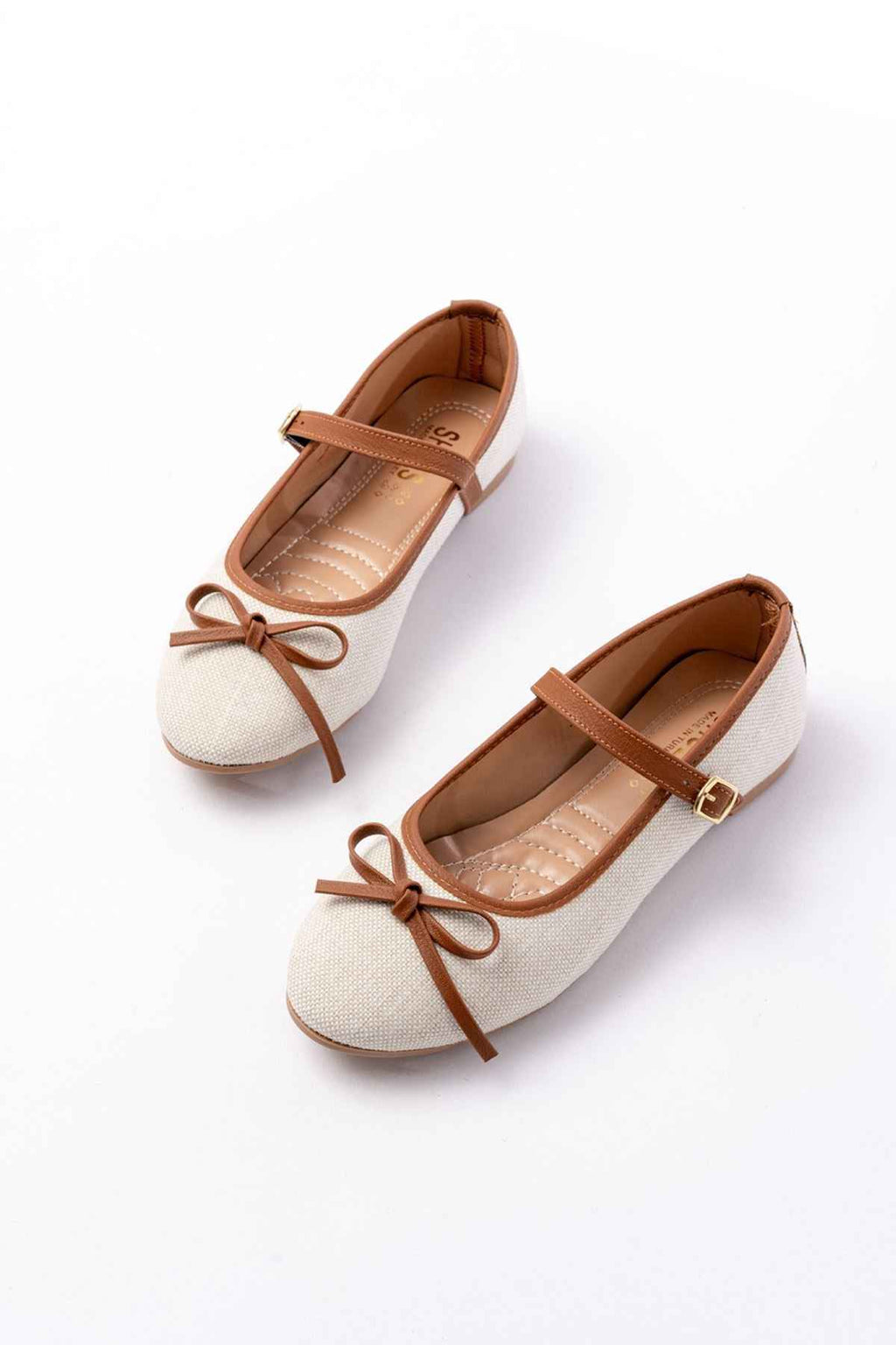 Ayakkabı Aşkı 6321 Bej Keten Günlük Baret Tokalı Bayan Babet