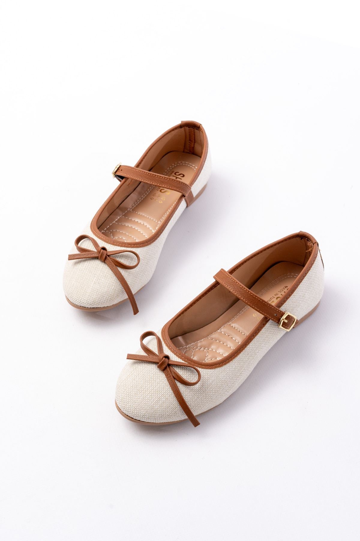 Ayakkabı Aşkı 6321 Bej Keten Günlük Baret Tokalı Bayan Babet - Ayakkabı Aşkı