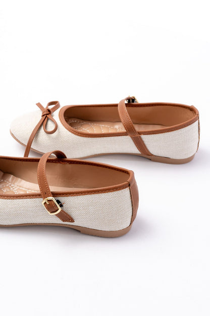 Ayakkabı Aşkı 6321 Bej Keten Günlük Baret Tokalı Bayan Babet