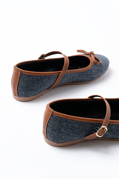 Ayakkabı Aşkı 6321 Laci Keten Günlük Baret Tokalı Bayan Babet