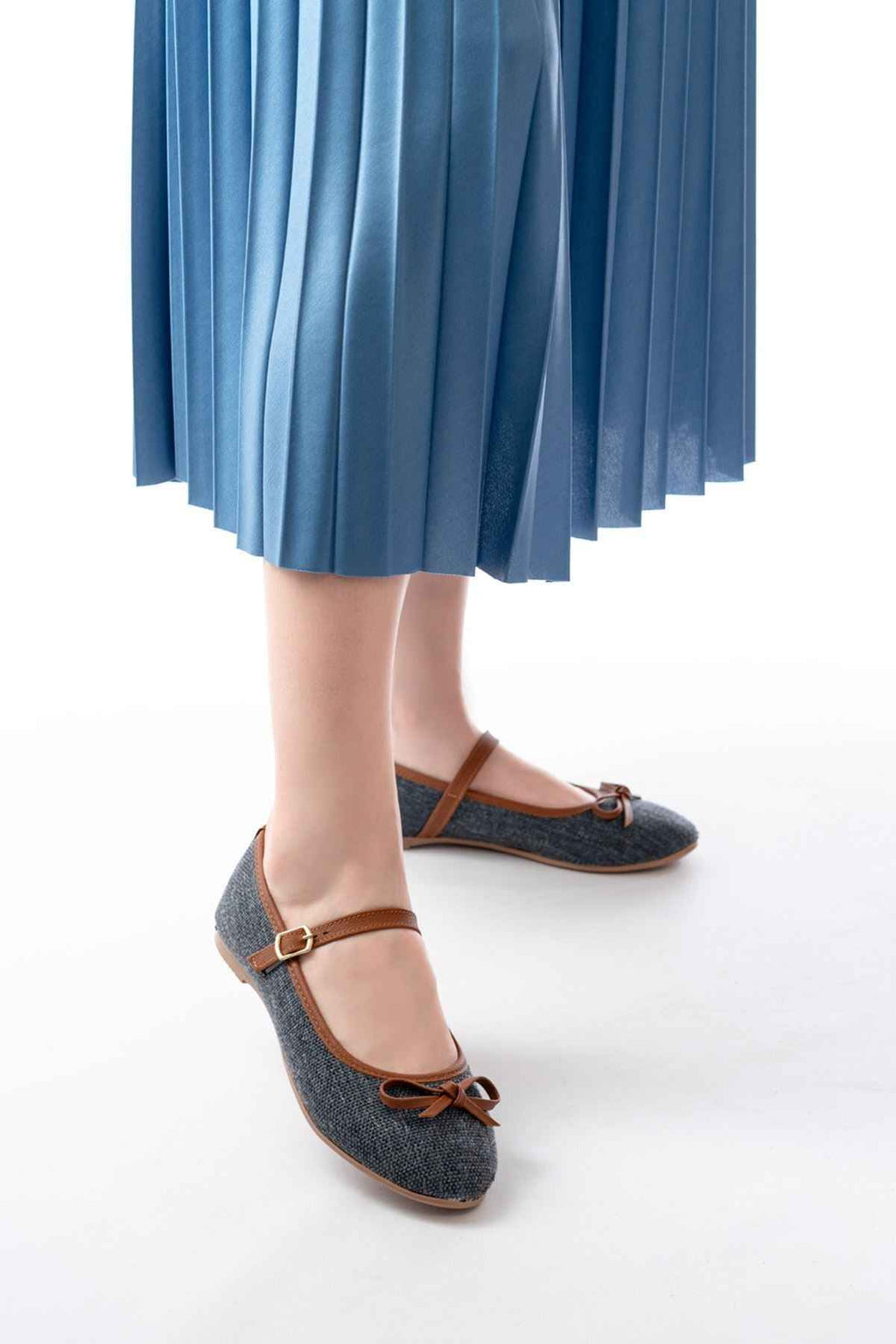 Ayakkabı Aşkı 6321 Laci Keten Günlük Baret Tokalı Bayan Babet