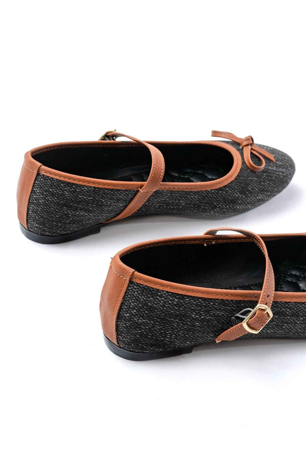 Ayakkabı Aşkı 6321 Siyah Keten Günlük Baret Tokalı Bayan Babet