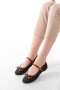 Ayakkabı Aşkı 6321 Siyah Keten Günlük Baret Tokalı Bayan Babet