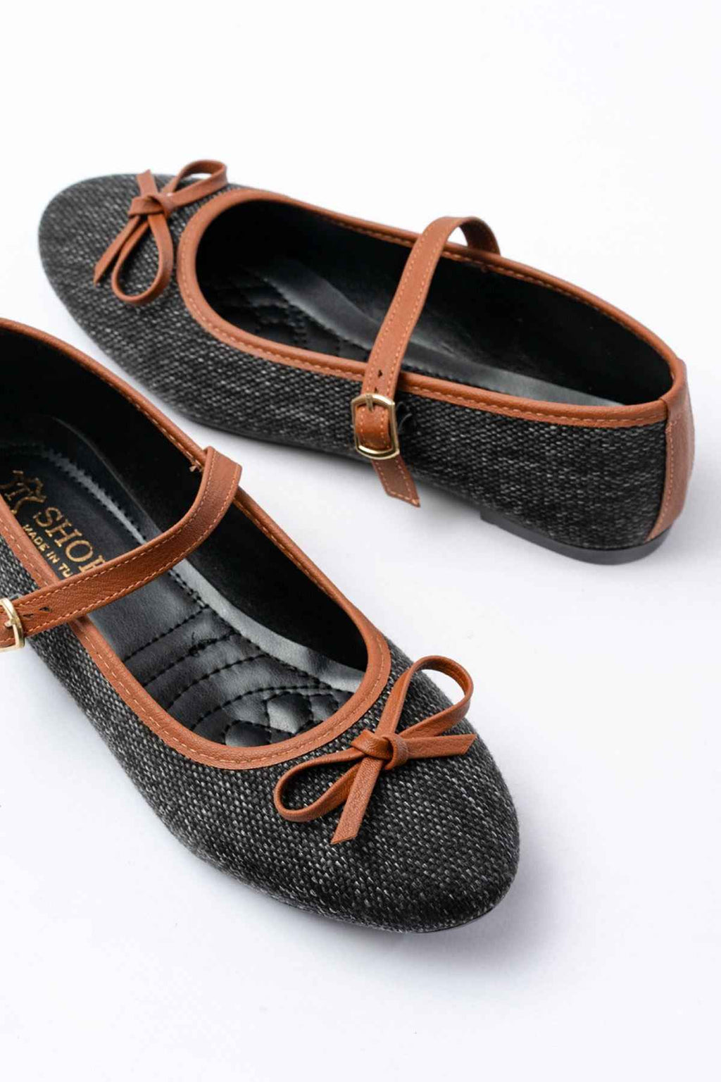 Ayakkabı Aşkı 6321 Siyah Keten Günlük Baret Tokalı Bayan Babet