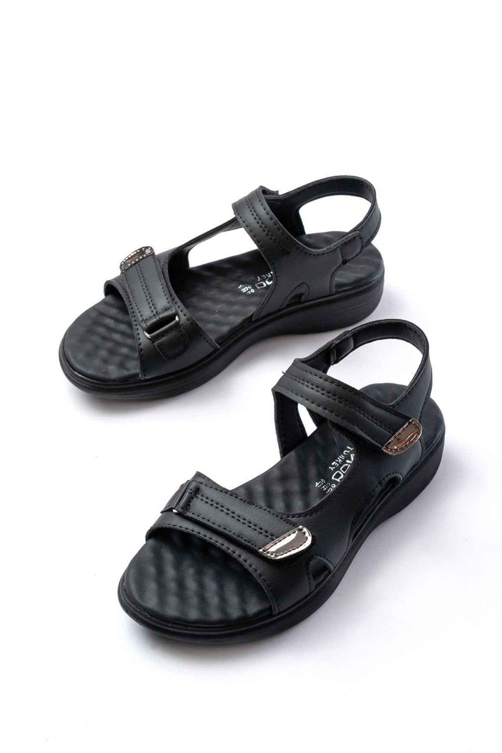 Ayakkabı Aşkı Dm-363  Siyah Baret Cırtlı Dikişli Günlük Kadın Sandalet