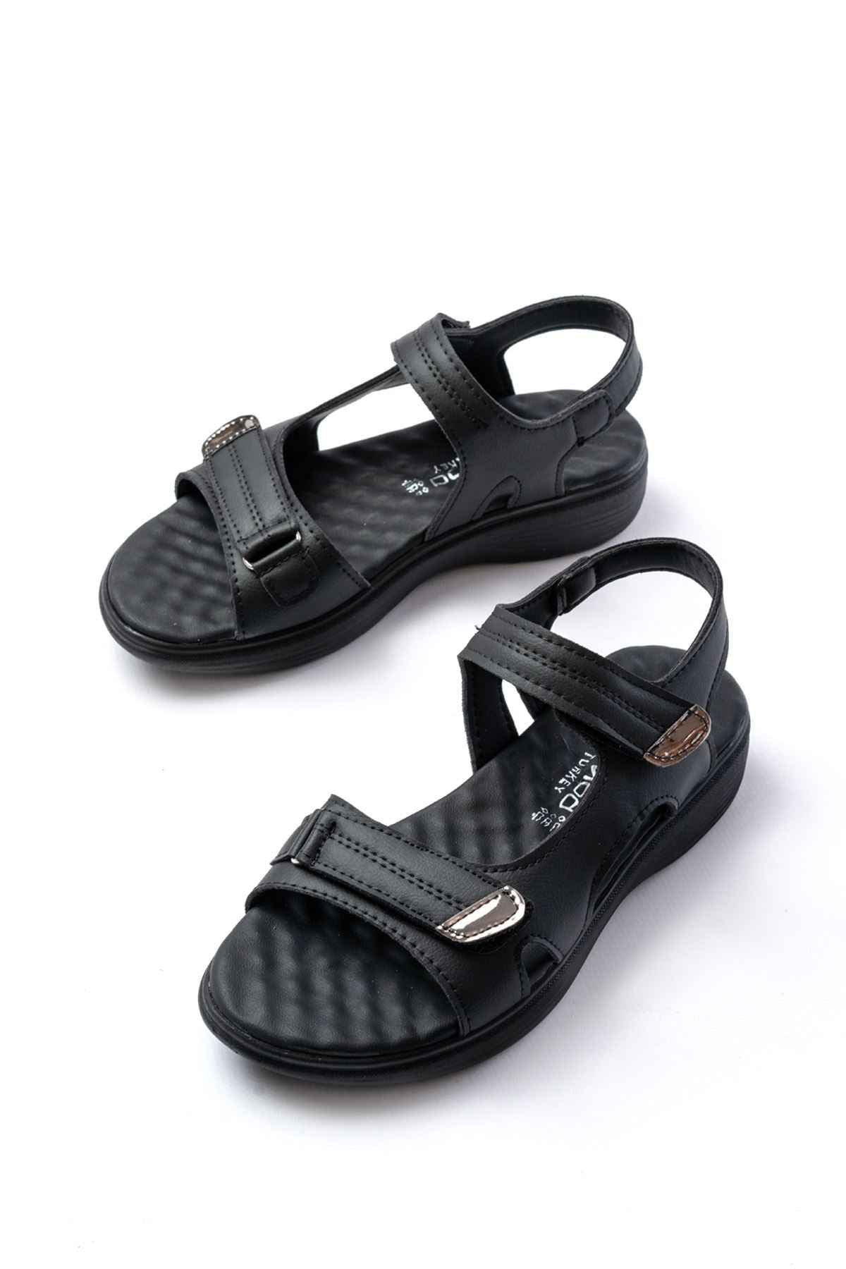 Ayakkabı Aşkı Dm-363  Siyah Baret Cırtlı Dikişli Günlük Kadın Sandalet