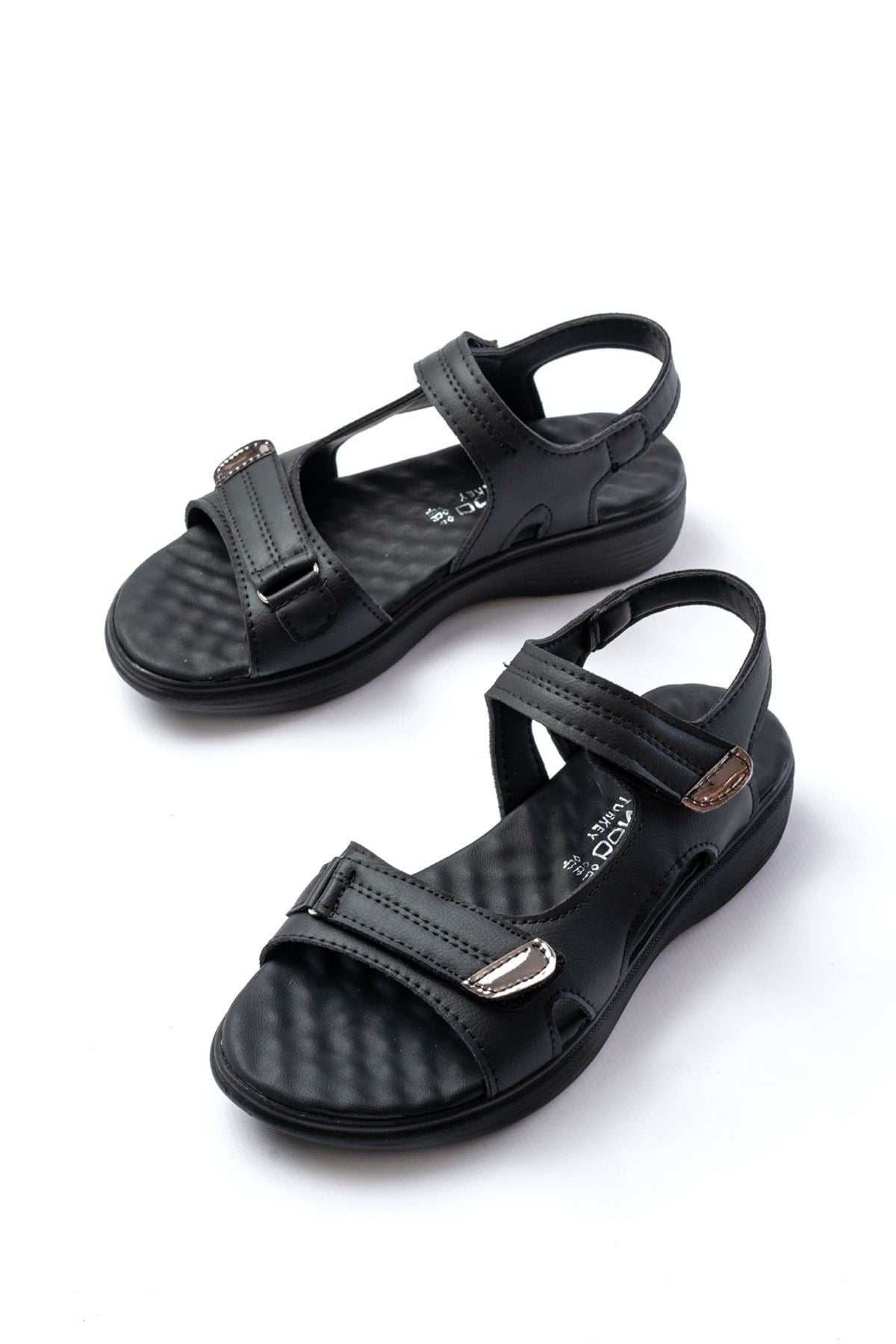 Ayakkabı Aşkı Siyah Baret Cırtlı Dikişli Günlük Kadın Sandalet