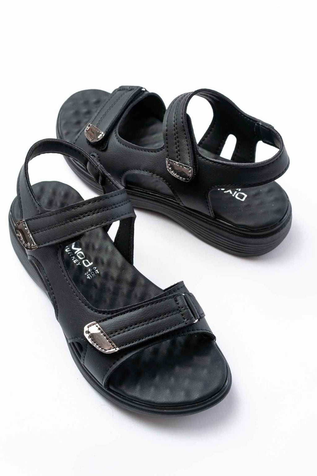 Ayakkabı Aşkı Dm-363  Siyah Baret Cırtlı Dikişli Günlük Kadın Sandalet