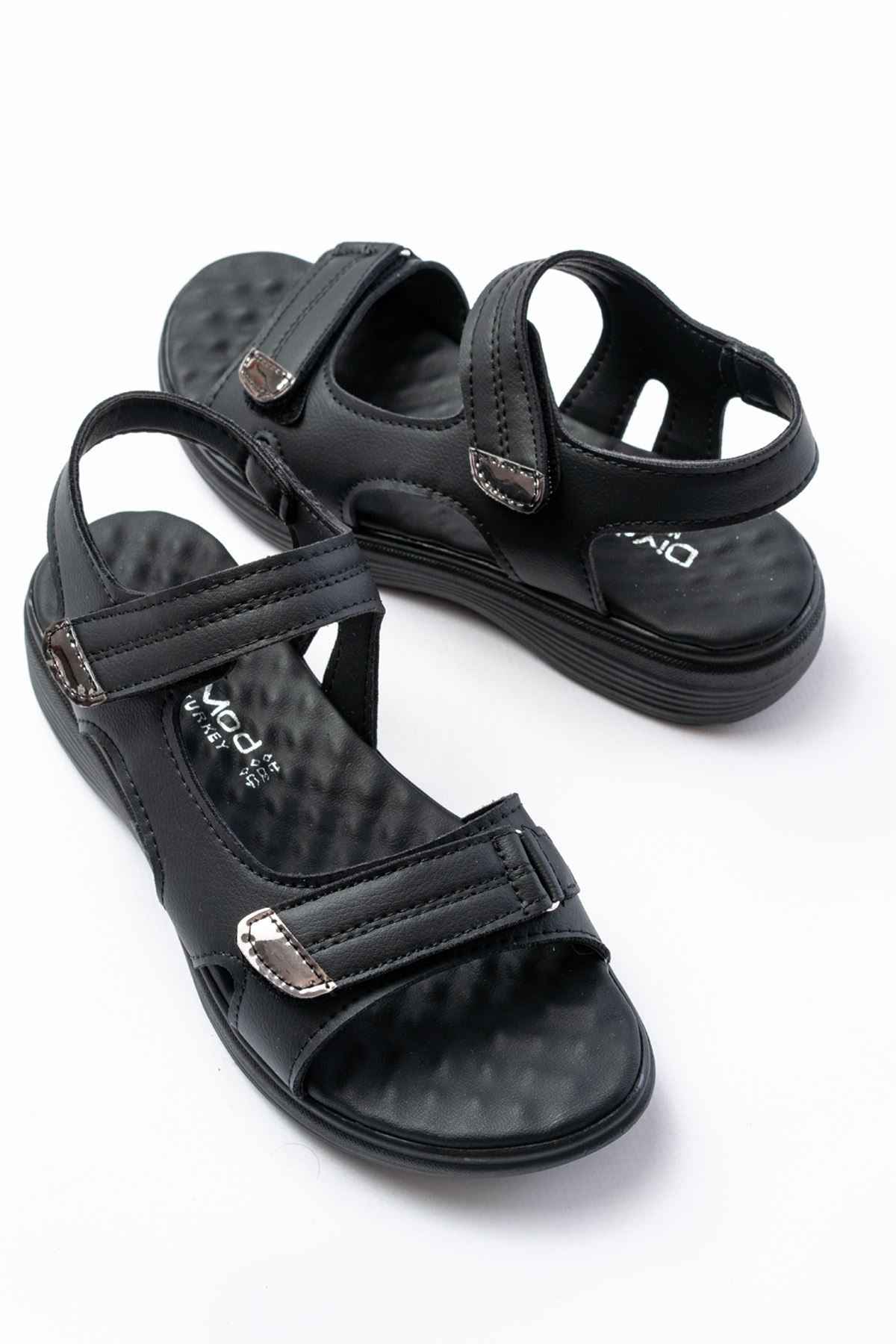 Ayakkabı Aşkı Dm-363  Siyah Baret Cırtlı Dikişli Günlük Kadın Sandalet