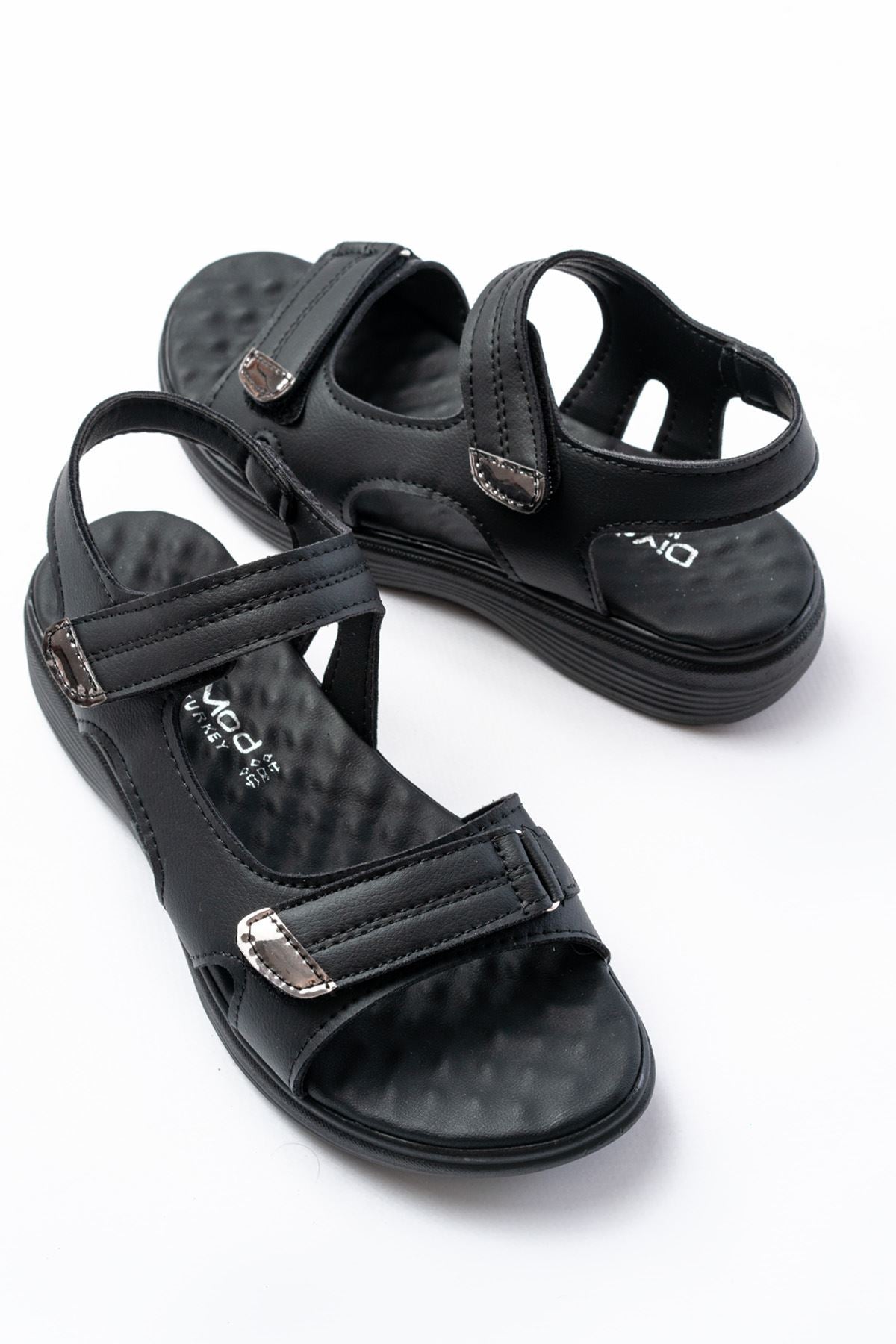 Ayakkabı Aşkı Siyah Baret Cırtlı Dikişli Günlük Kadın Sandalet