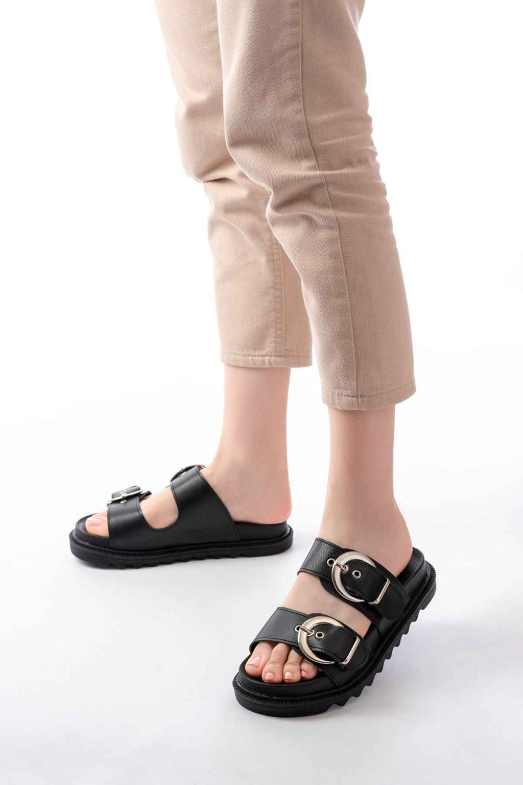 Ayakkabı Aşkı Dm-6010 Casual Women'S Slippers With Black Buckle Accessory