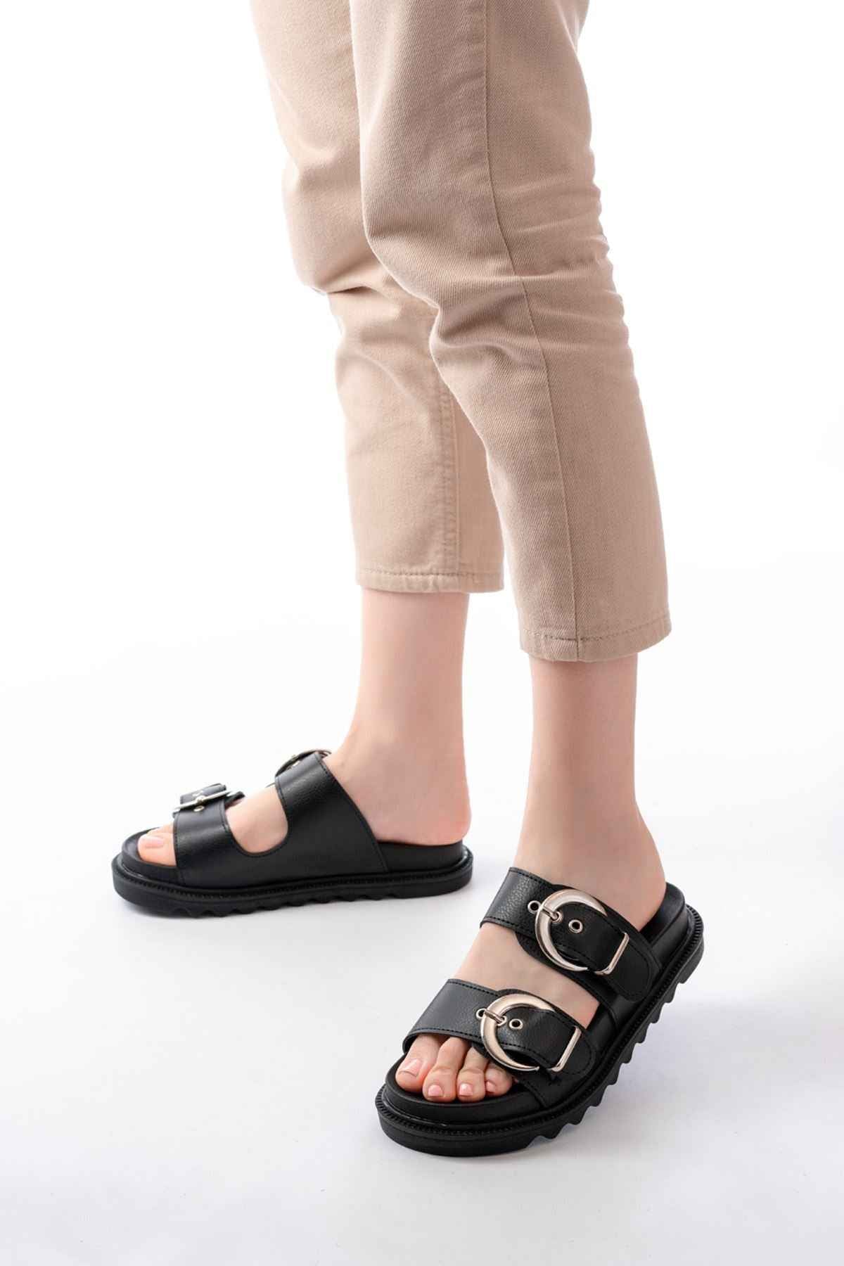 Ayakkabı Aşkı Dm-6010 Casual Women'S Slippers With Black Buckle Accessory