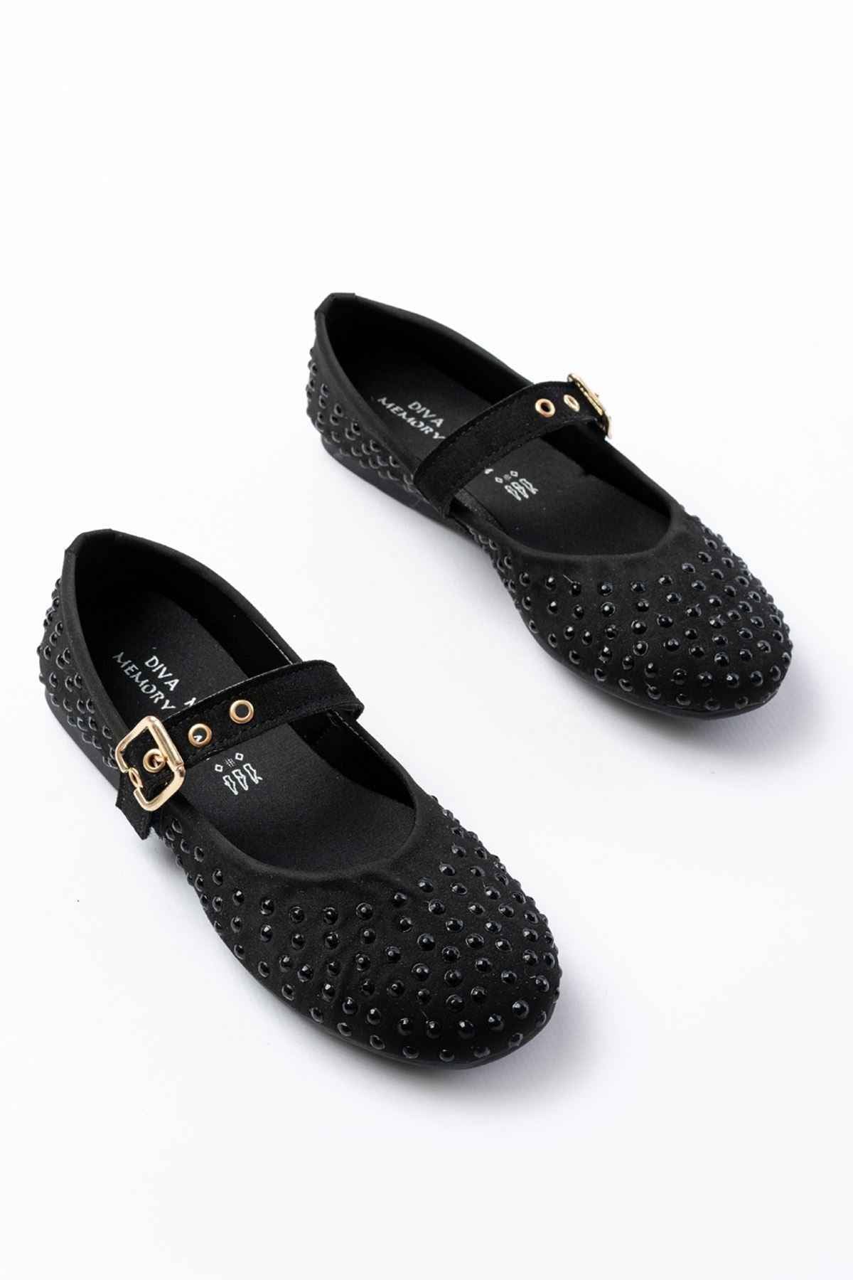 Ayakkabı Aşkı Dm-6020 Siyah Troklu Baret Tokalı Günlük Kadın Babet