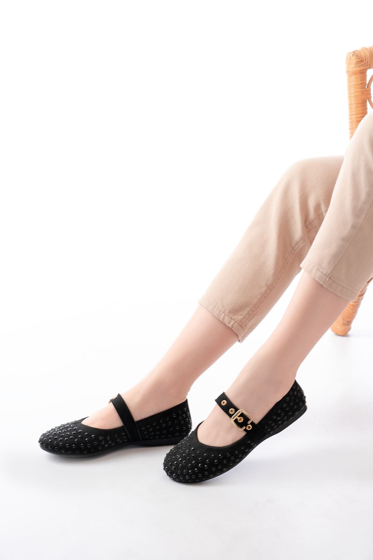 Ayakkabı Aşkı Siyah Troklu Baret Tokalı Günlük Kadın Babet