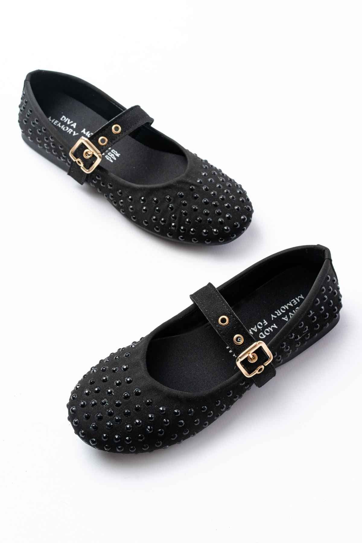 Ayakkabı Aşkı Dm-6020 Siyah Troklu Baret Tokalı Günlük Kadın Babet