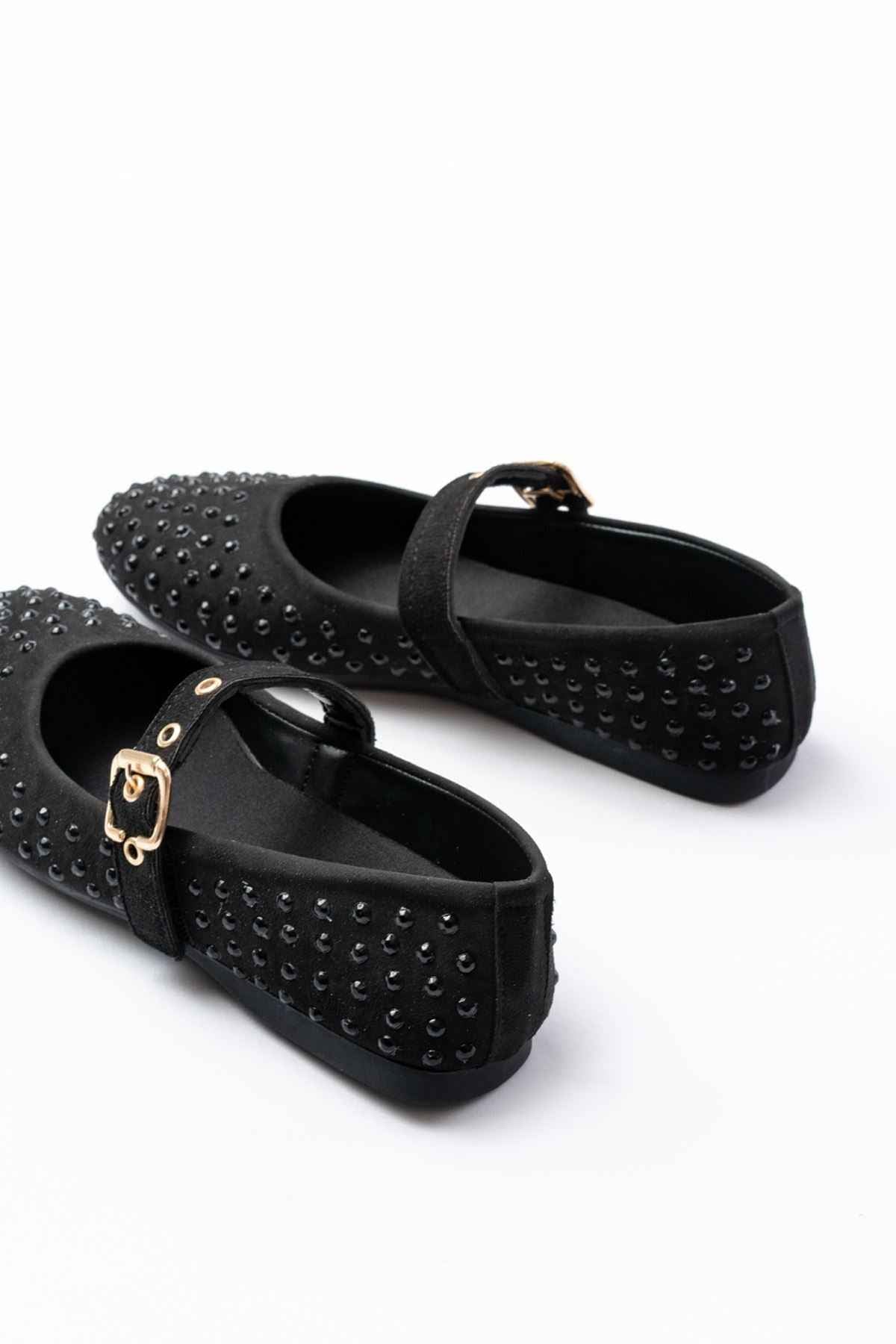 Ayakkabı Aşkı Dm-6020 Siyah Troklu Baret Tokalı Günlük Kadın Babet