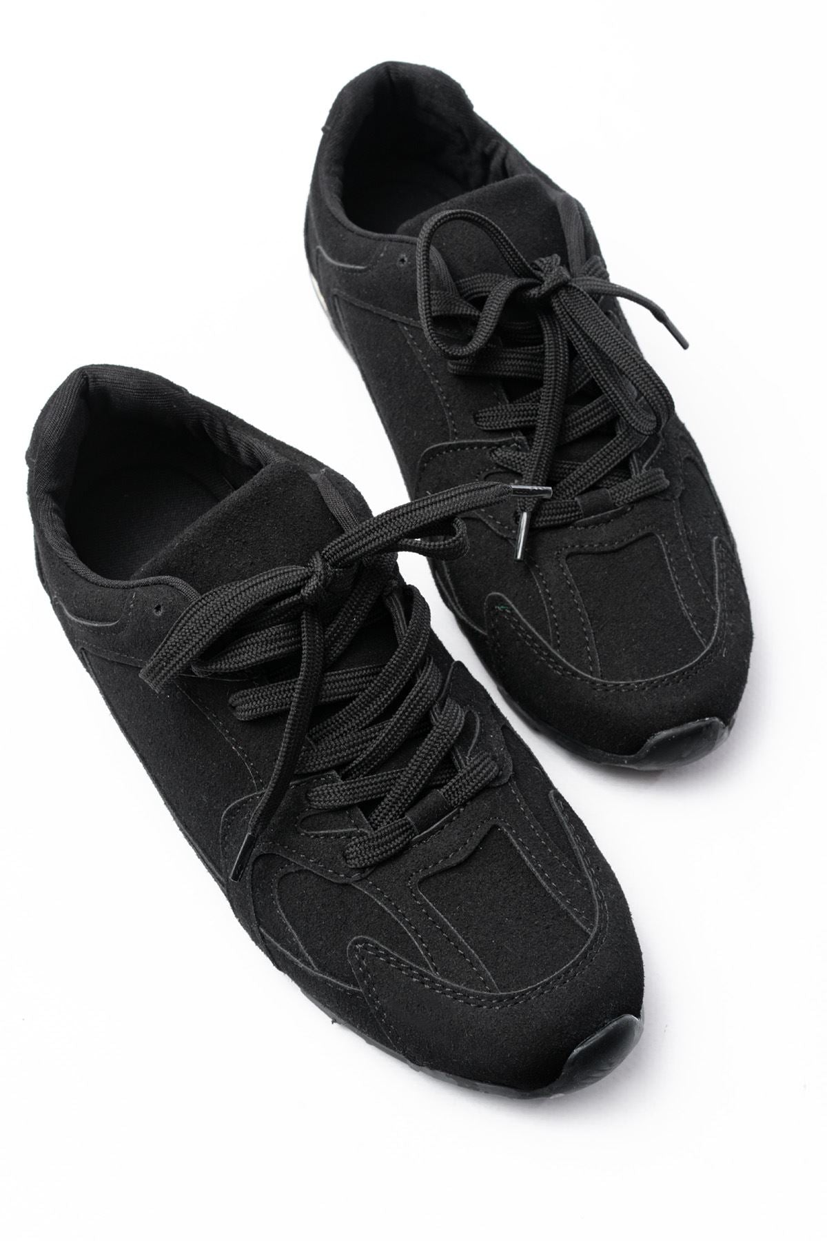 Ayakkabı Aşkı Siyah Süet İnce Taban Günlük Spor Ayakkabı