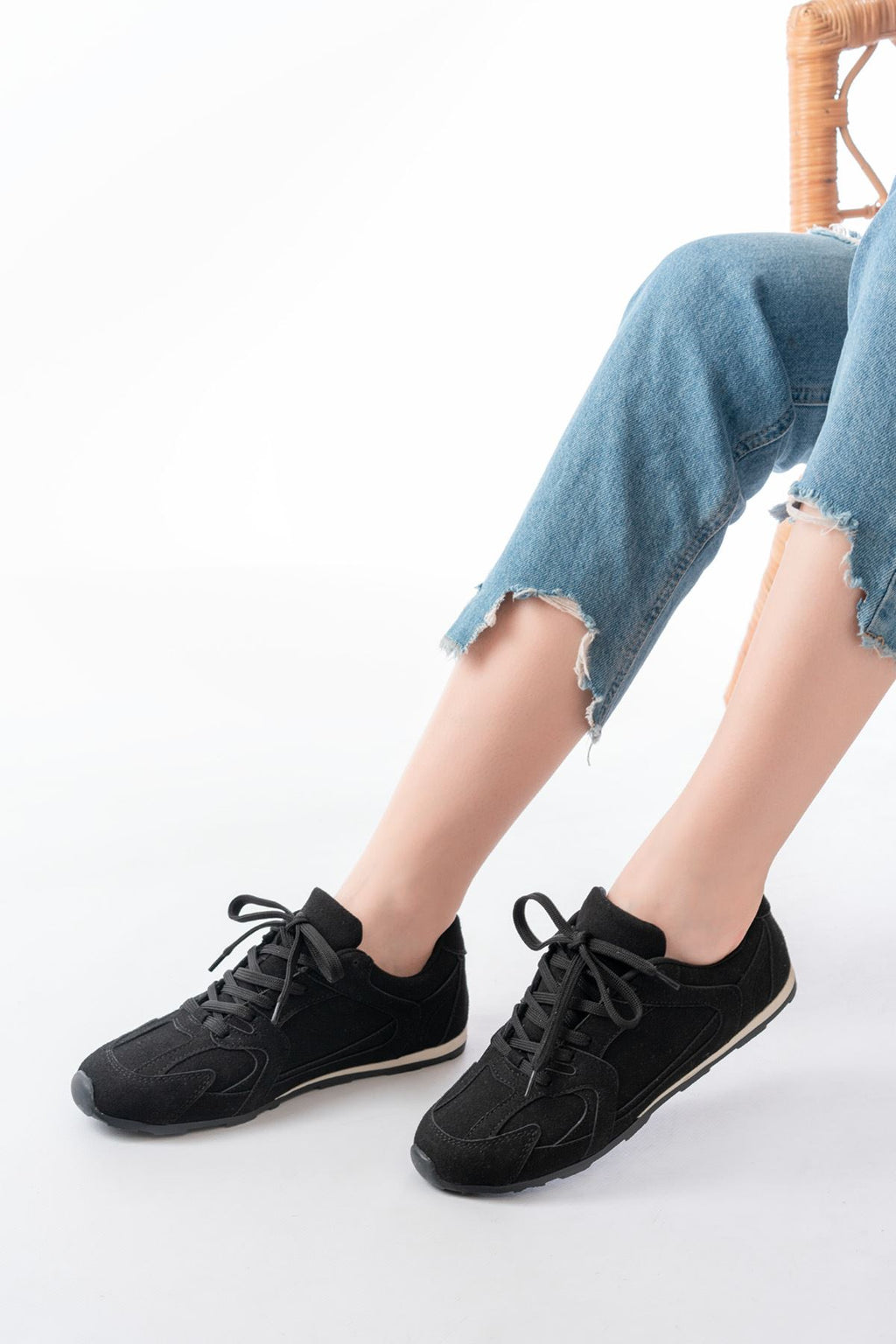 Ayakkabı Aşkı Siyah Süet İnce Taban Günlük Spor Ayakkabı